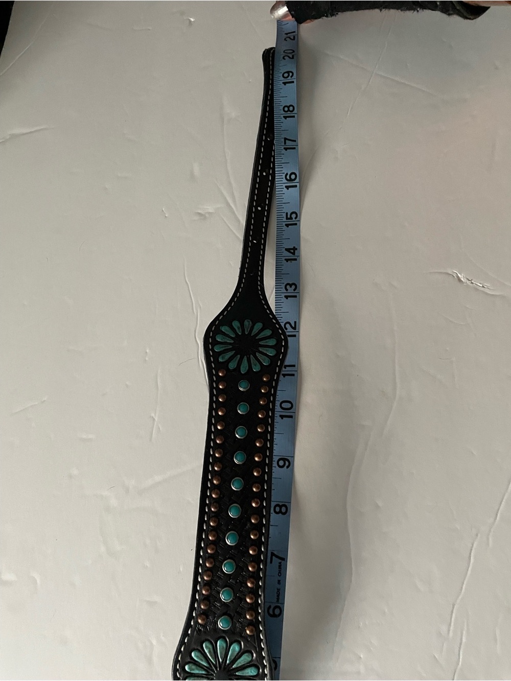 Leather turquoise studded dog collar 20” M - Picture 4 of 8